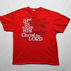 Jesus Christian Shirt Red Come Let Us Adore Him Mens Large Kerusso Tee